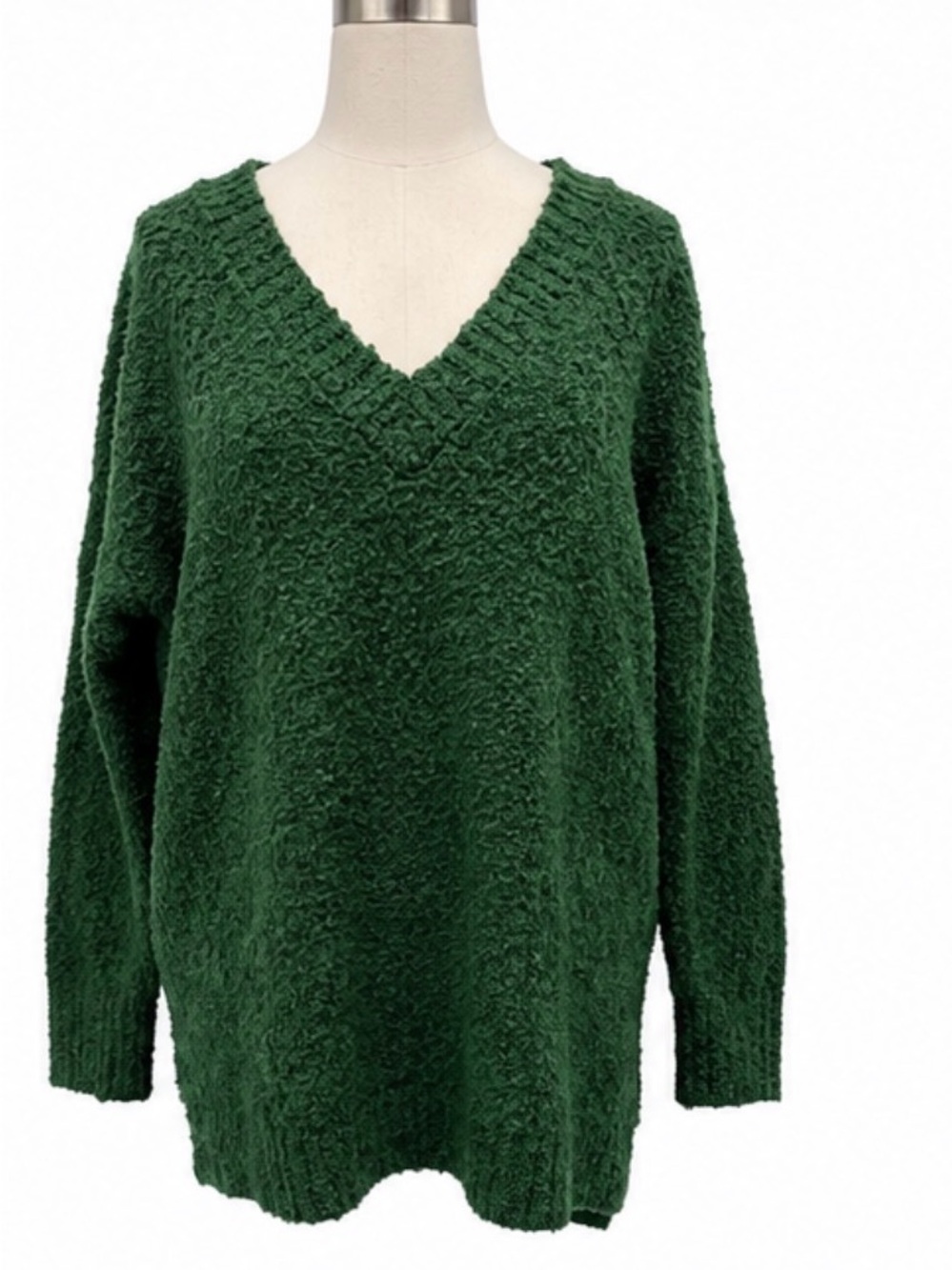Aerie Size Large Green Textured V-Neck Oversized Sweater